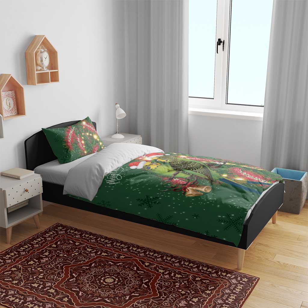 Green Budgerigars on Callistemon Bedding Set Merry Christmas Aussie - Aussie Hoodie