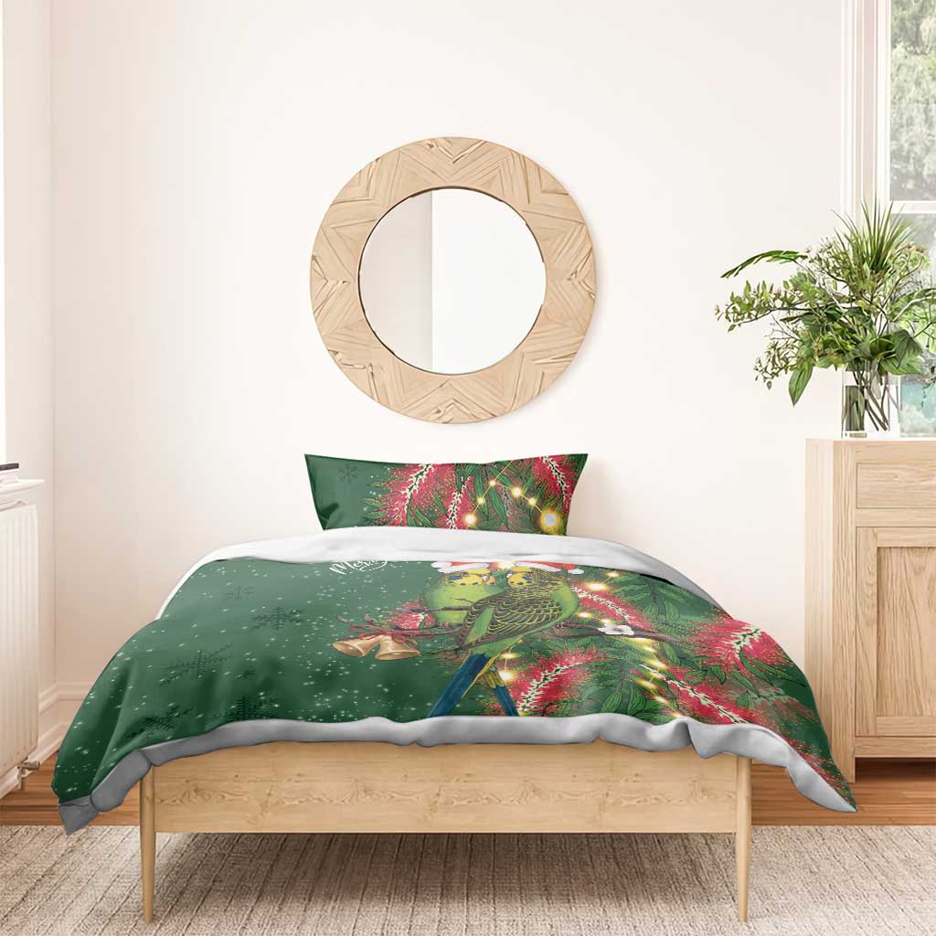 Green Budgerigars on Callistemon Bedding Set Merry Christmas Aussie - Aussie Hoodie