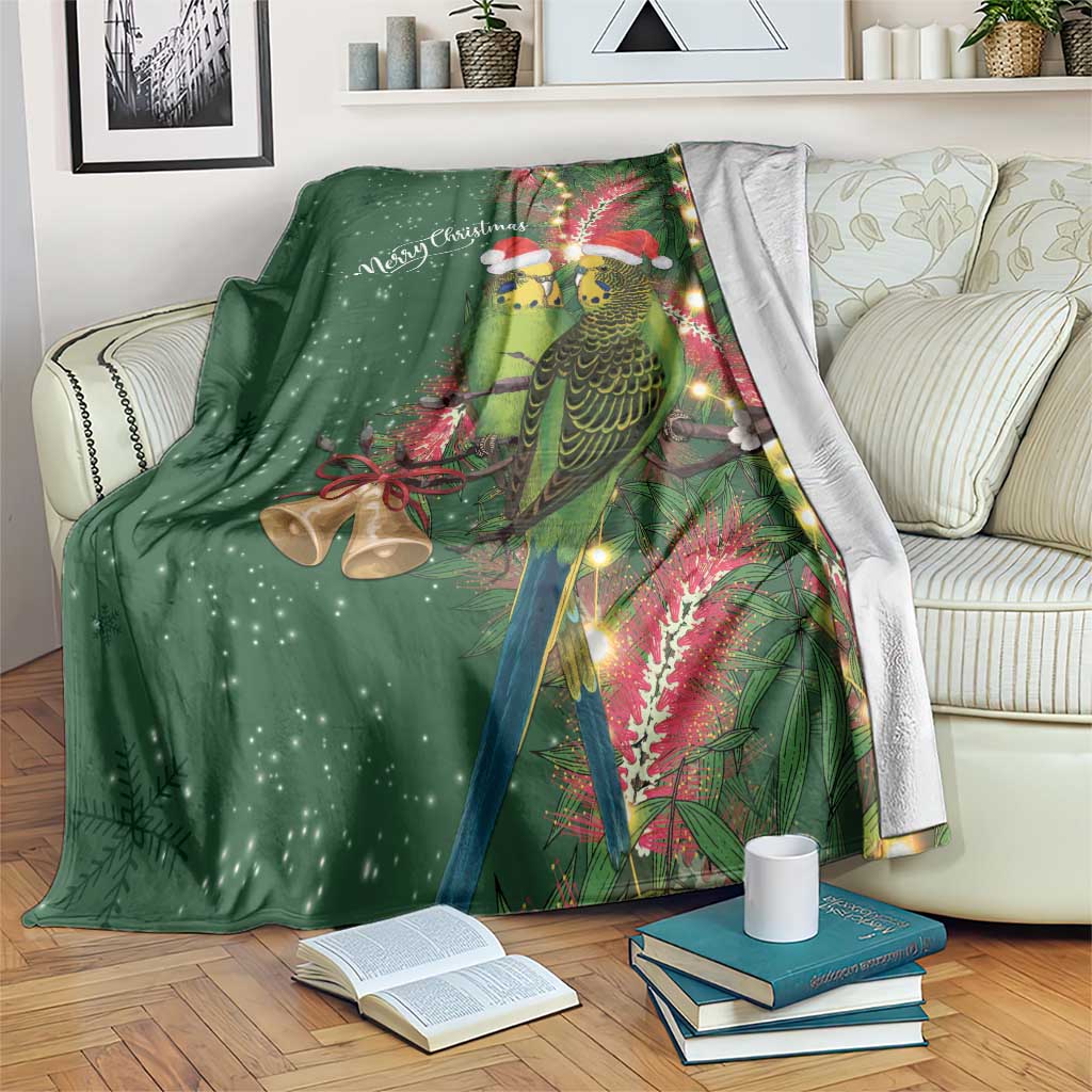 Green Budgerigars on Callistemon Blanket Merry Christmas Aussie - Aussie Hoodie