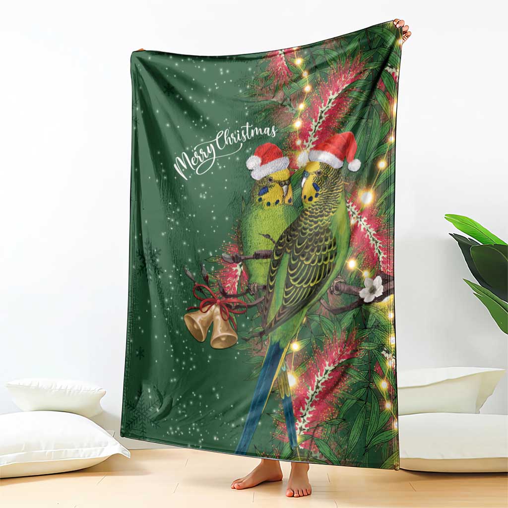 Green Budgerigars on Callistemon Blanket Merry Christmas Aussie - Aussie Hoodie