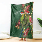 Green Budgerigars on Callistemon Blanket Merry Christmas Aussie - Aussie Hoodie