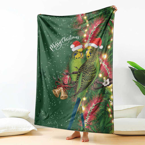 Green Budgerigars on Callistemon Blanket Merry Christmas Aussie - Aussie Hoodie