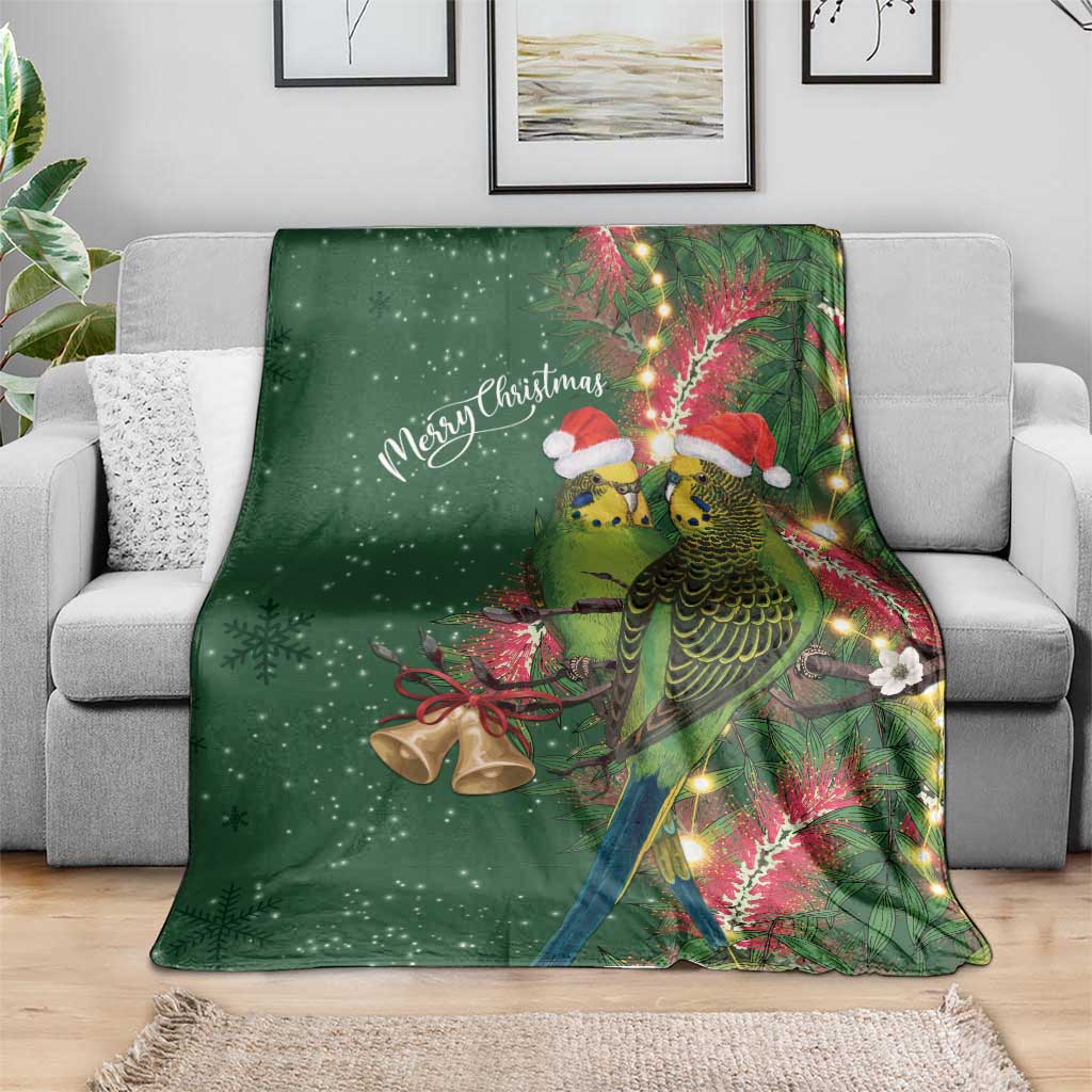 Green Budgerigars on Callistemon Blanket Merry Christmas Aussie - Aussie Hoodie