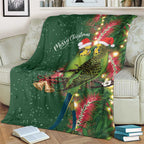Green Budgerigars on Callistemon Blanket Merry Christmas Aussie - Aussie Hoodie