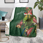Green Budgerigars on Callistemon Blanket Merry Christmas Aussie - Aussie Hoodie