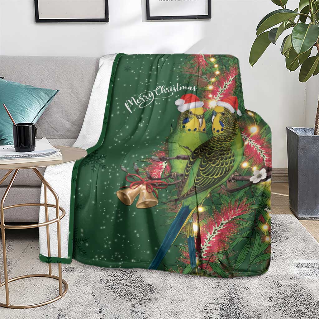 Green Budgerigars on Callistemon Blanket Merry Christmas Aussie - Aussie Hoodie