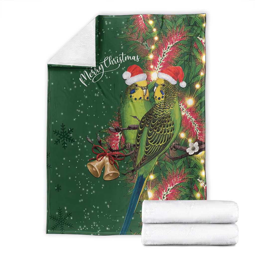 Green Budgerigars on Callistemon Blanket Merry Christmas Aussie - Aussie Hoodie