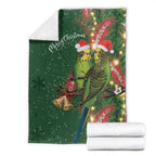 Green Budgerigars on Callistemon Blanket Merry Christmas Aussie - Aussie Hoodie