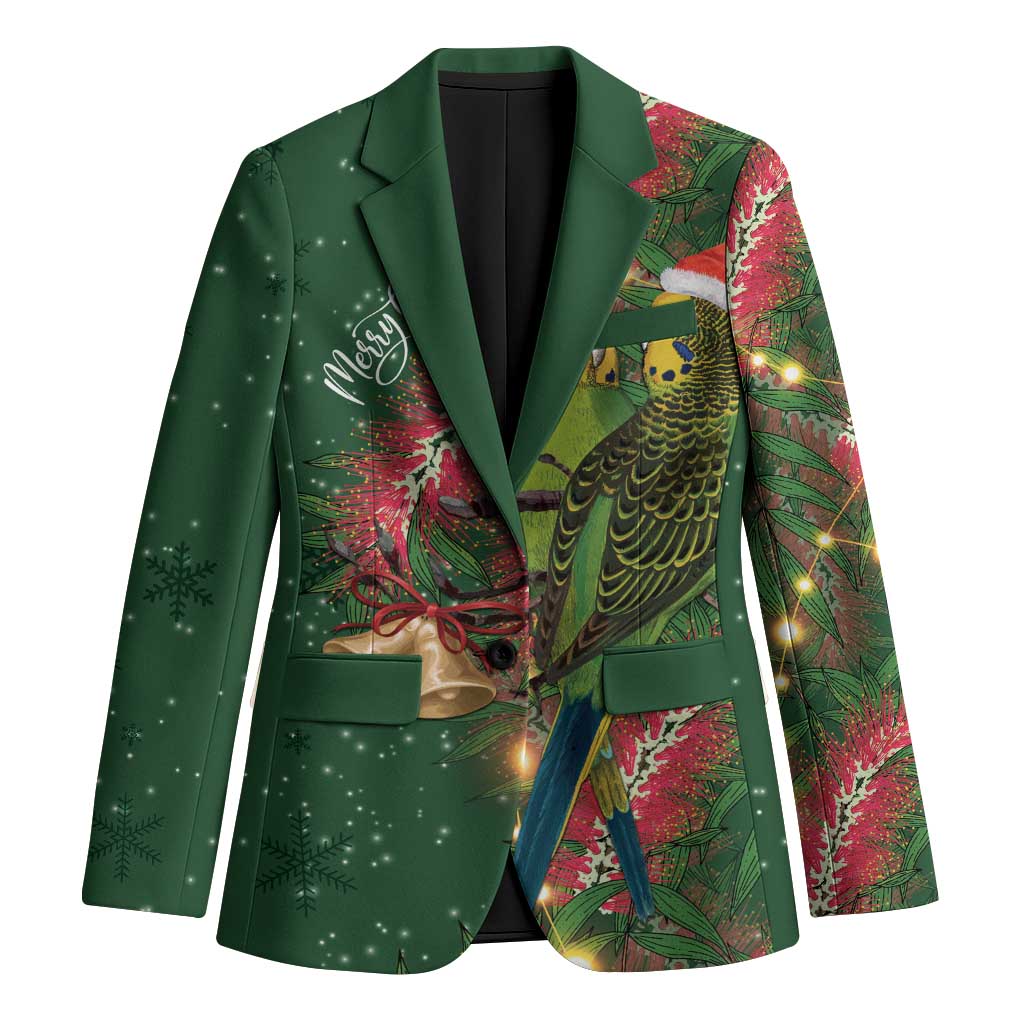 Green Budgerigars on Callistemon Blazer Merry Christmas Aussie - Aussie Hoodie