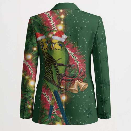 Green Budgerigars on Callistemon Blazer Merry Christmas Aussie - Aussie Hoodie