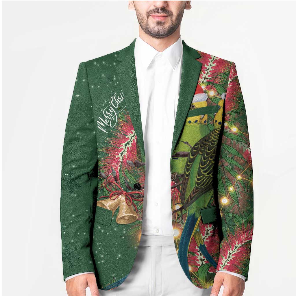 Green Budgerigars on Callistemon Blazer Merry Christmas Aussie - Aussie Hoodie