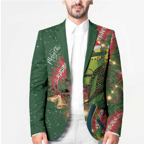 Green Budgerigars on Callistemon Blazer Merry Christmas Aussie - Aussie Hoodie