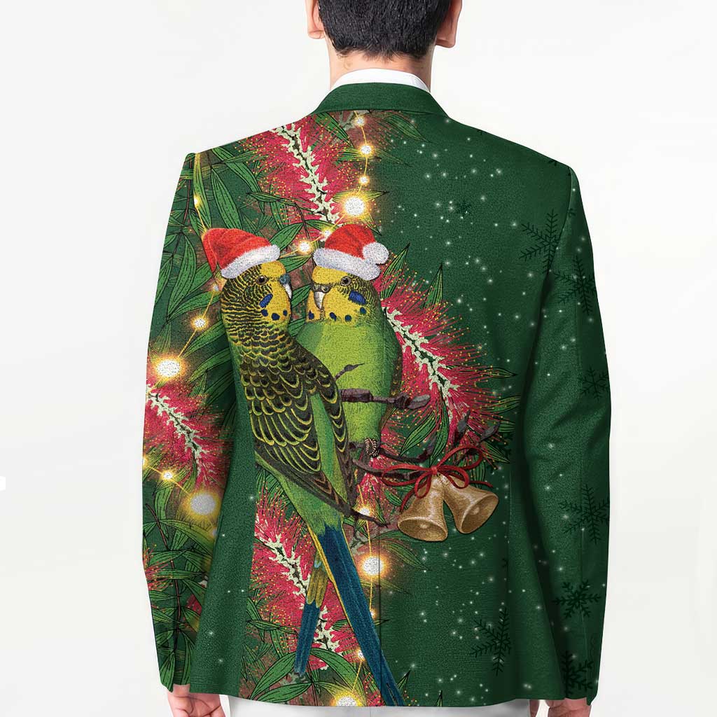 Green Budgerigars on Callistemon Blazer Merry Christmas Aussie - Aussie Hoodie