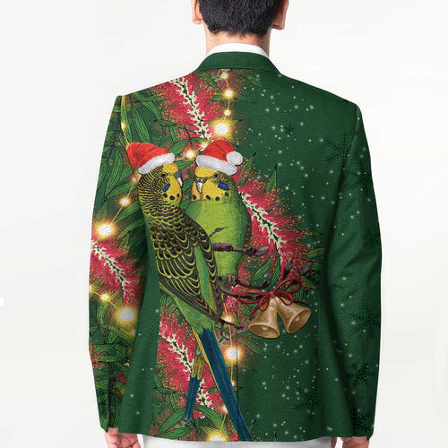 Green Budgerigars on Callistemon Blazer Merry Christmas Aussie - Aussie Hoodie
