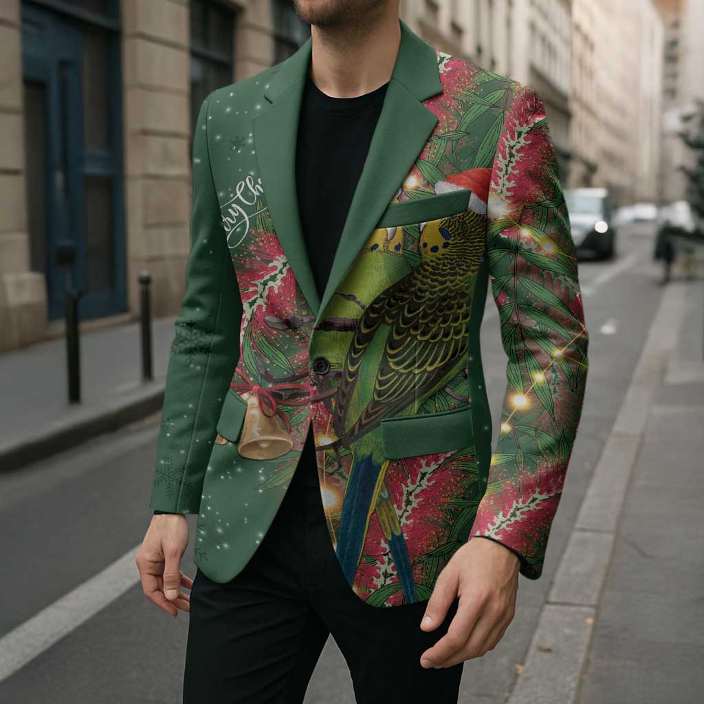 Green Budgerigars on Callistemon Blazer Merry Christmas Aussie - Aussie Hoodie