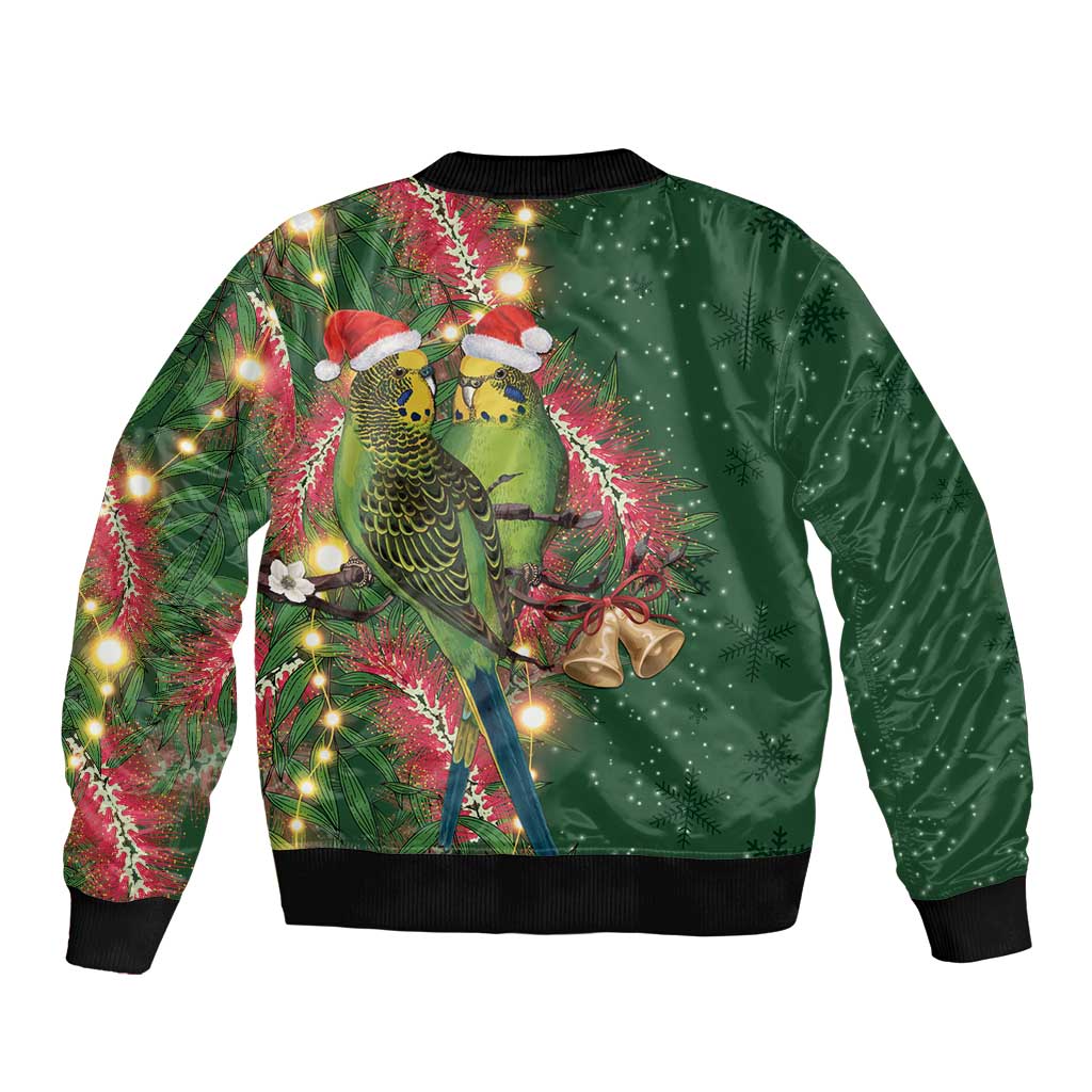 Green Budgerigars on Callistemon Bomber Jacket Merry Christmas Aussie - Aussie Hoodie