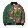 Green Budgerigars on Callistemon Bomber Puffer Jacket Merry Christmas Aussie - Aussie Hoodie