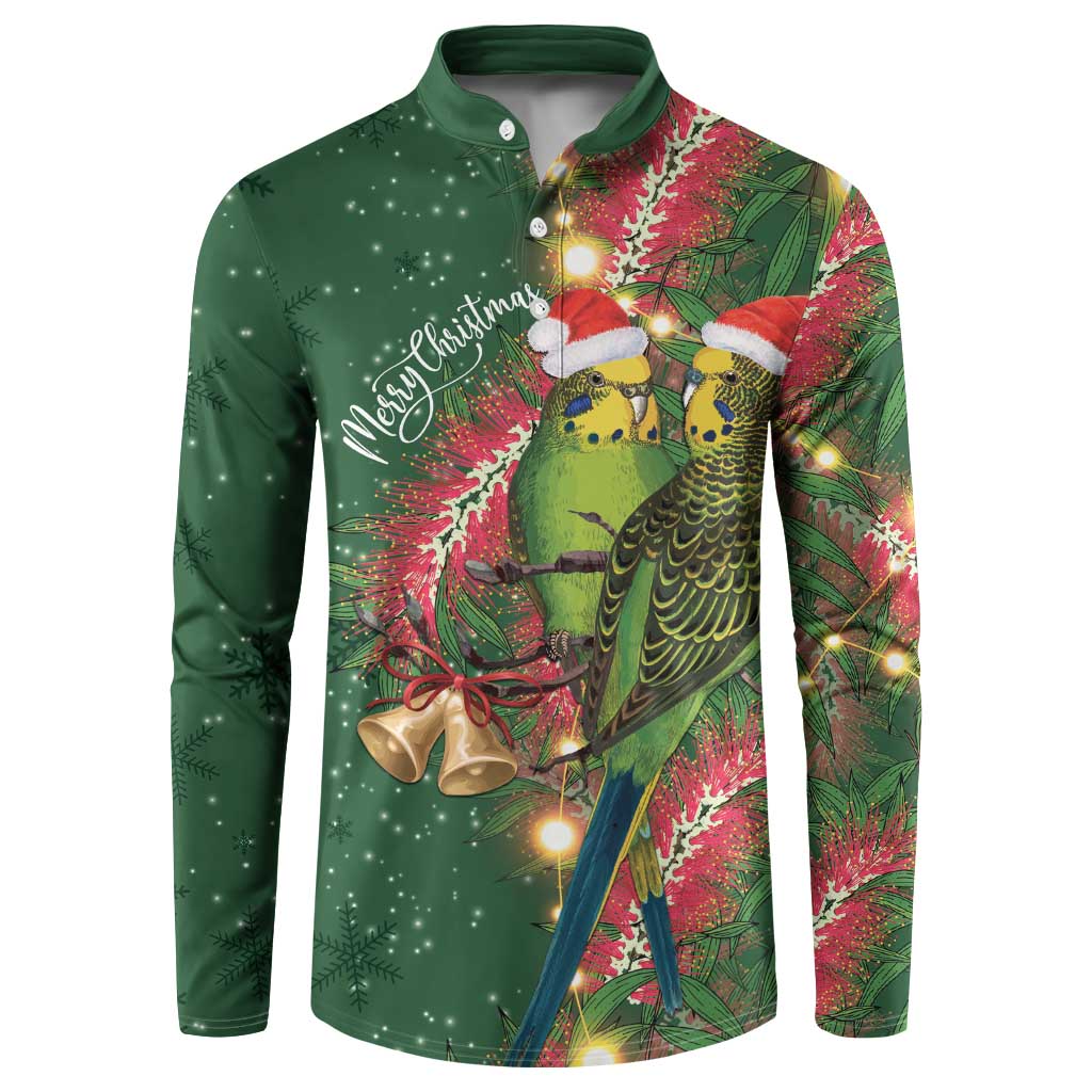 Green Budgerigars on Callistemon Button Sweatshirt Merry Christmas Aussie - Aussie Hoodie