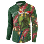 Green Budgerigars on Callistemon Button Sweatshirt Merry Christmas Aussie - Aussie Hoodie