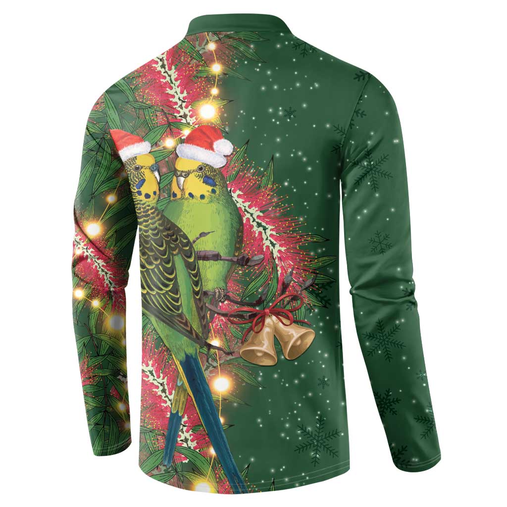 Green Budgerigars on Callistemon Button Sweatshirt Merry Christmas Aussie - Aussie Hoodie