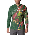 Green Budgerigars on Callistemon Button Sweatshirt Merry Christmas Aussie - Aussie Hoodie