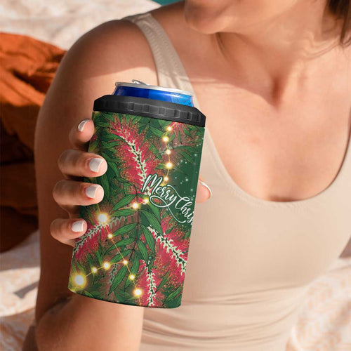 Green Budgerigars on Callistemon 4 in 1 Can Cooler Tumbler Merry Christmas Aussie - Aussie Hoodie