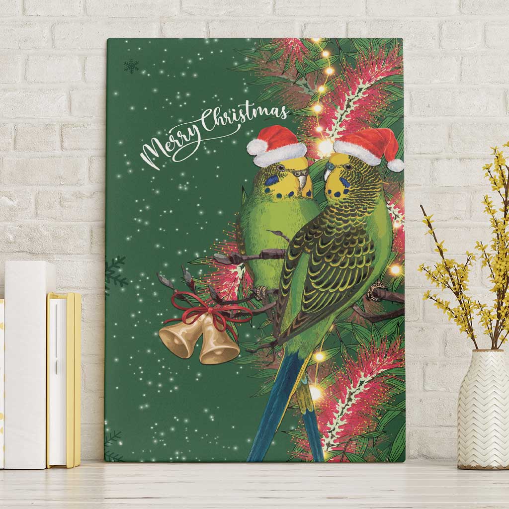 Green Budgerigars on Callistemon Canvas Wall Art Merry Christmas Aussie - Aussie Hoodie