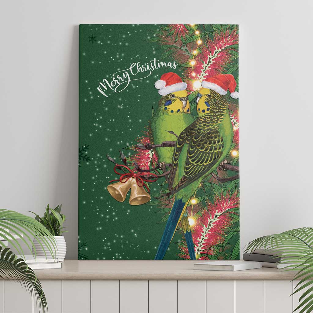 Green Budgerigars on Callistemon Canvas Wall Art Merry Christmas Aussie - Aussie Hoodie