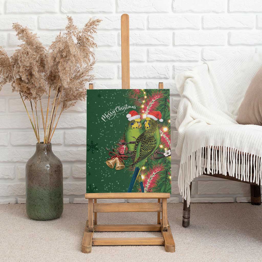 Green Budgerigars on Callistemon Canvas Wall Art Merry Christmas Aussie - Aussie Hoodie