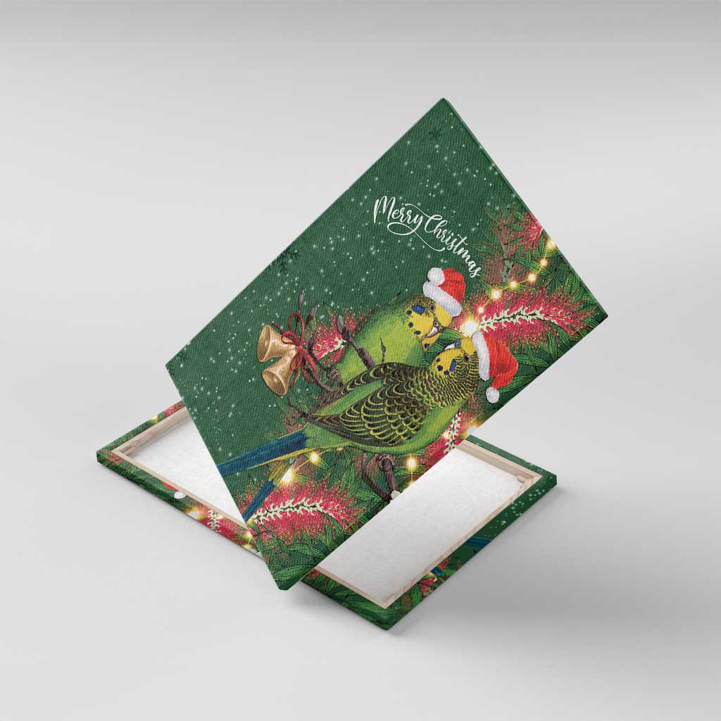 Green Budgerigars on Callistemon Canvas Wall Art Merry Christmas Aussie - Aussie Hoodie