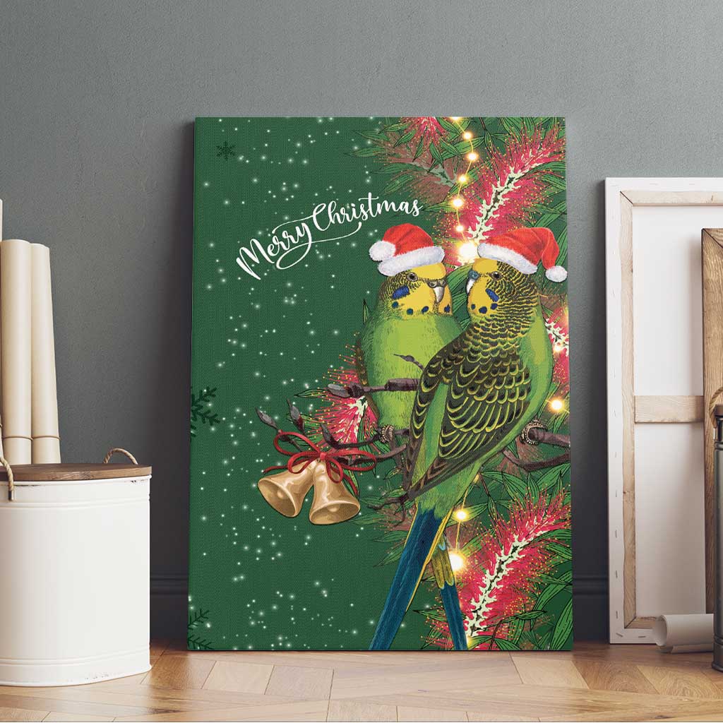 Green Budgerigars on Callistemon Canvas Wall Art Merry Christmas Aussie - Aussie Hoodie