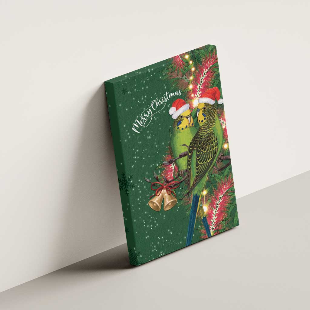 Green Budgerigars on Callistemon Canvas Wall Art Merry Christmas Aussie - Aussie Hoodie