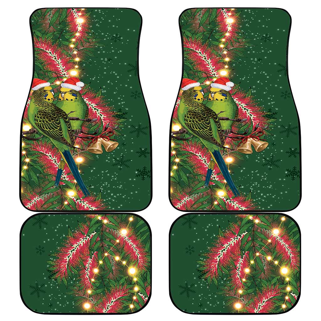 Green Budgerigars on Callistemon Car Mats Merry Christmas Aussie - Aussie Hoodie