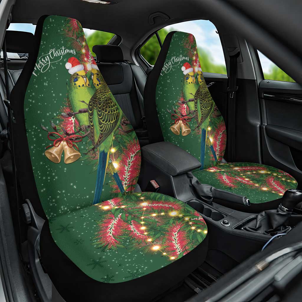 Green Budgerigars on Callistemon Car Seat Cover Merry Christmas Aussie - Aussie Hoodie