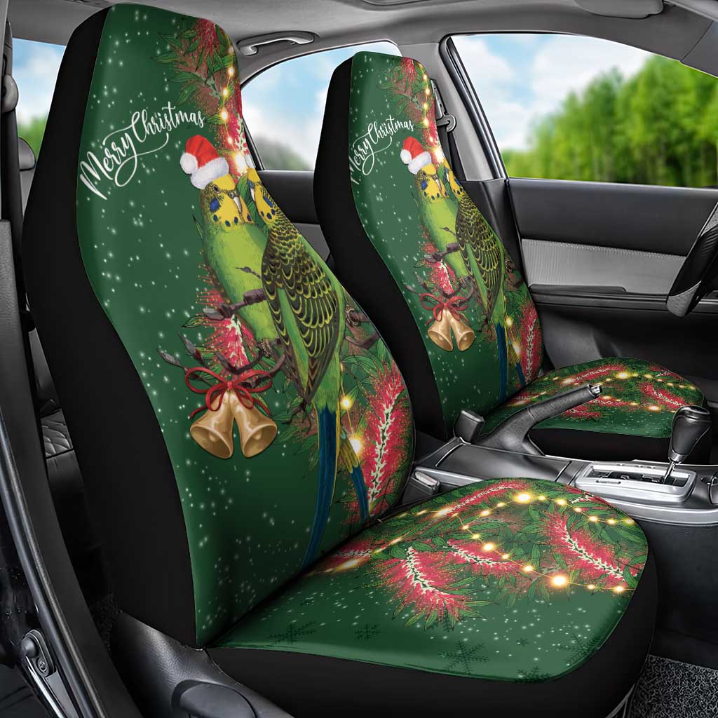 Green Budgerigars on Callistemon Car Seat Cover Merry Christmas Aussie - Aussie Hoodie
