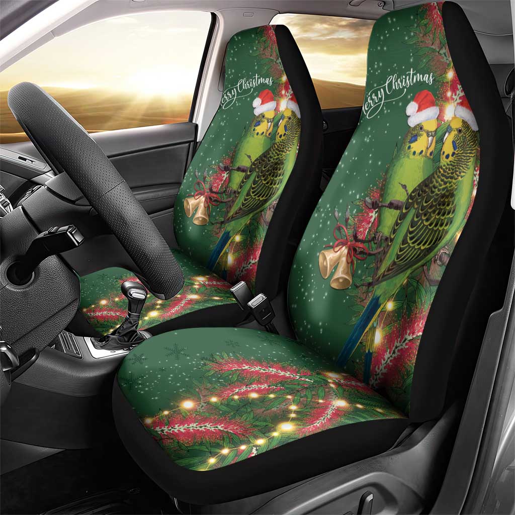 Green Budgerigars on Callistemon Car Seat Cover Merry Christmas Aussie - Aussie Hoodie