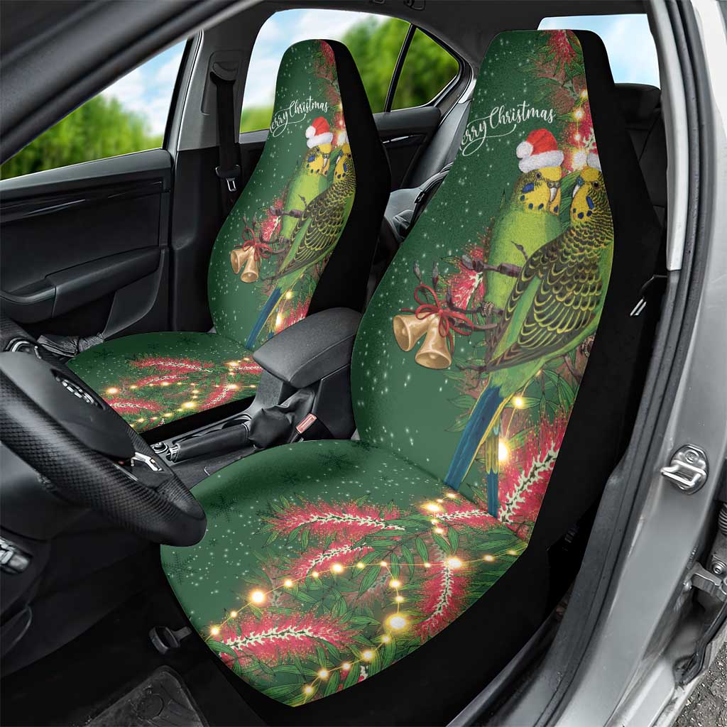 Green Budgerigars on Callistemon Car Seat Cover Merry Christmas Aussie - Aussie Hoodie
