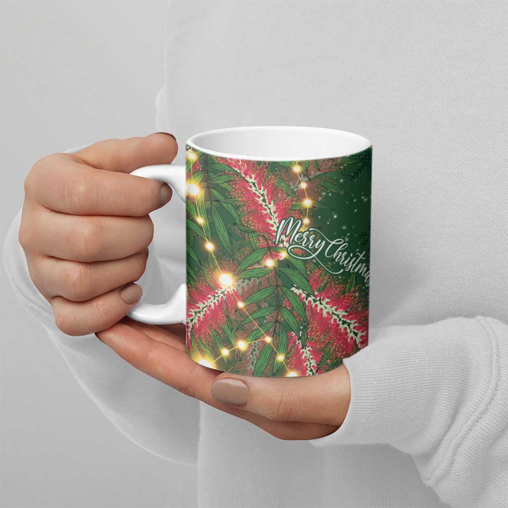 Green Budgerigars on Callistemon Ceramic Mug Merry Christmas Aussie - Aussie Hoodie