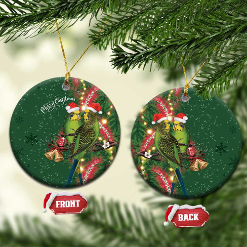 Green Budgerigars on Callistemon Merry Christmas Aussie Ceramic Ornament - Aussie Hoodie