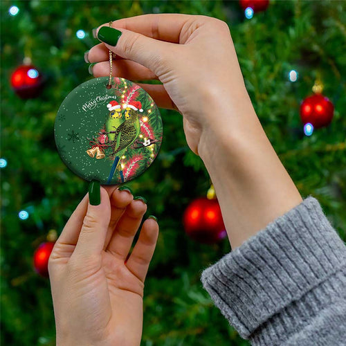 Green Budgerigars on Callistemon Merry Christmas Aussie Ceramic Ornament - Aussie Hoodie