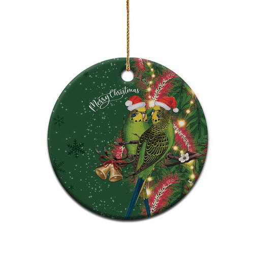 Green Budgerigars on Callistemon Merry Christmas Aussie Ceramic Ornament - Aussie Hoodie