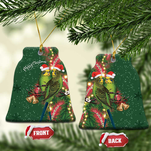 Green Budgerigars on Callistemon Merry Christmas Aussie Ceramic Ornament - Aussie Hoodie