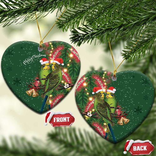 Green Budgerigars on Callistemon Merry Christmas Aussie Ceramic Ornament - Aussie Hoodie