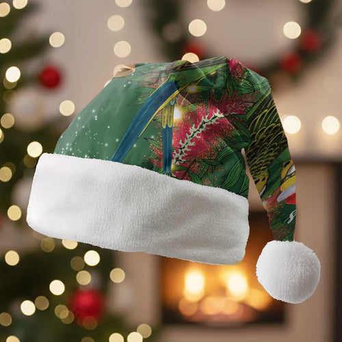 Green Budgerigars on Callistemon Merry Christmas Aussie Christmas Santa Hat - Aussie Hoodie
