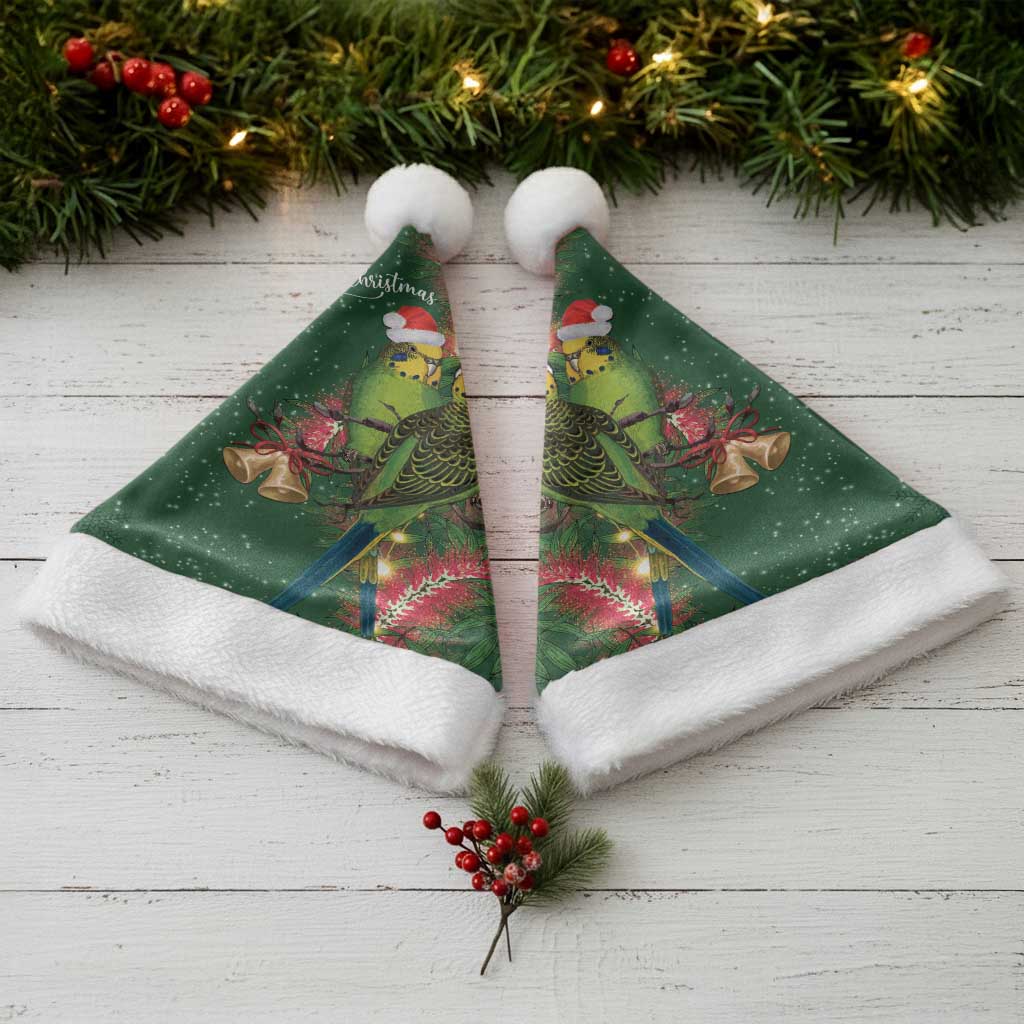 Green Budgerigars on Callistemon Merry Christmas Aussie Christmas Santa Hat - Aussie Hoodie