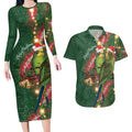 Green Budgerigars on Callistemon Couples Matching Long Sleeve Bodycon Dress and Hawaiian Shirt Merry Christmas Aussie - Aussie Hoodie