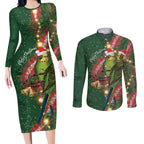 Green Budgerigars on Callistemon Couples Matching Long Sleeve Bodycon Dress and Long Sleeve Button Shirt Merry Christmas Aussie - Aussie Hoodie