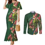Green Budgerigars on Callistemon Couples Matching Mermaid Dress and Long Sleeve Button Shirt Merry Christmas Aussie - Aussie Hoodie