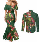 Green Budgerigars on Callistemon Couples Matching Mermaid Dress and Long Sleeve Button Shirt Merry Christmas Aussie - Aussie Hoodie