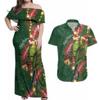 Green Budgerigars on Callistemon Couples Matching Off Shoulder Maxi Dress and Hawaiian Shirt Merry Christmas Aussie - Aussie Hoodie